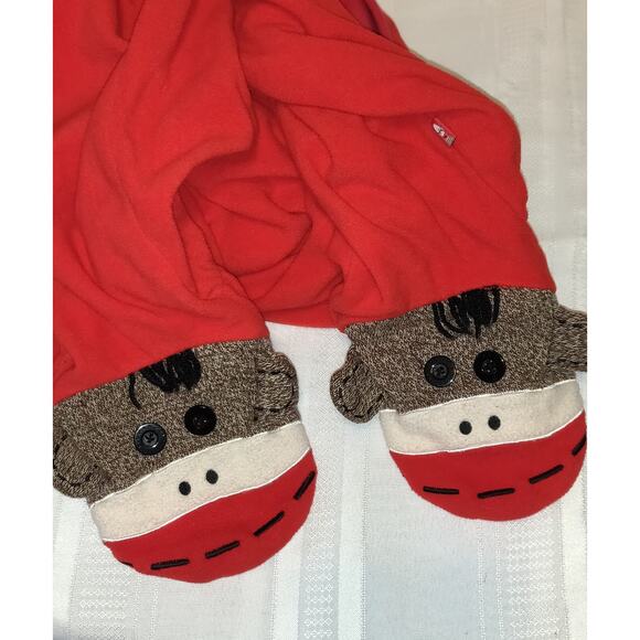 Nick & Nora Footie Fleece Red Pajamas Size Large SOCK MONKEY Zip Up Footed PJs - Picture 10 of 16